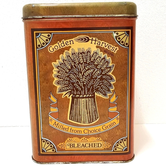 Vintage Golden Harvest Bleached Flour Tin Canister with Lid - Picture 1 of 16